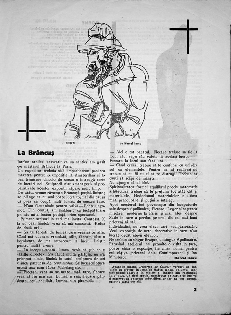 Contimporanul, nr. 64, pagina 3 - Marcel Iancu, „La Brâncuș”